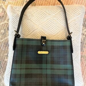 Vintage 90s Ralph Lauren Blackwatch Plaid crossbody purse.new leather strap.
